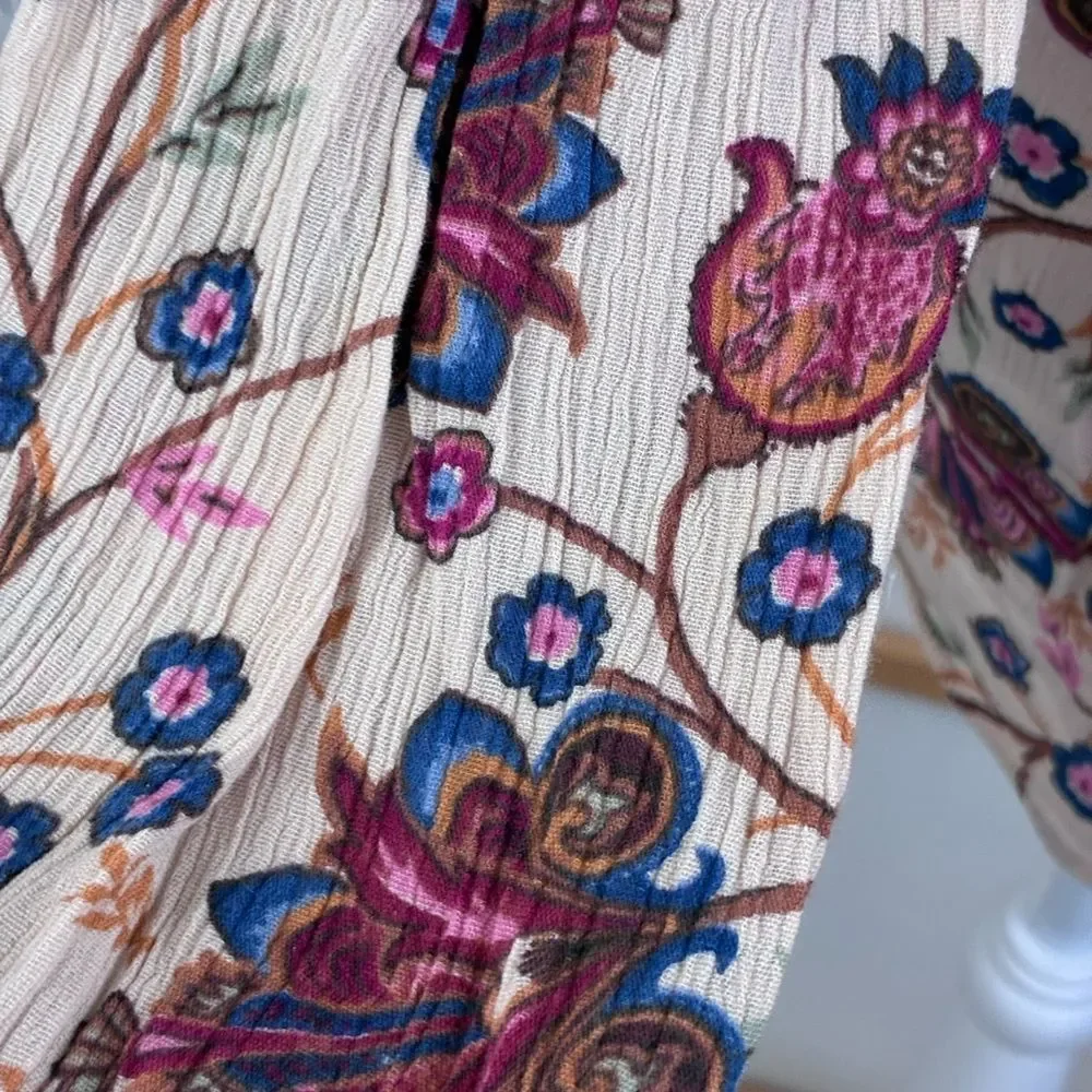 Chaps Ralph Lauren Europe Prairie Western Floral Blouse w/tie neck, oversized